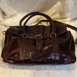 Vintage Lakeland Chic Dark Brown Leather Travel Duffel Bag